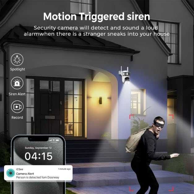 Уличная камера видеонаблюдения 12МП 6K WIFI три объектива iCSee