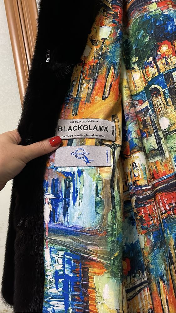 Пальто шуба норка Black glama Греція англійський ворот 125 см р.46-48