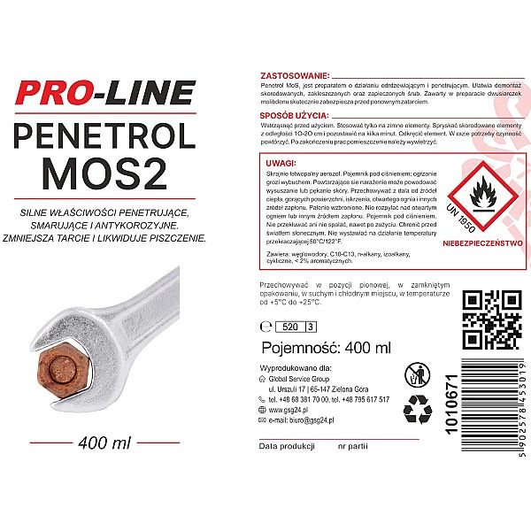 Odrdzewiacz silnie penetrujący PENETROL MoS2 PRO-LINE spray 400ml