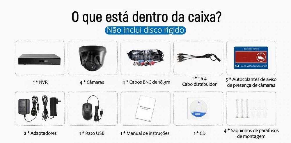 Conjunto de vigilância * CCTV * 4 Câmaras FullHD * 3MP * Dome