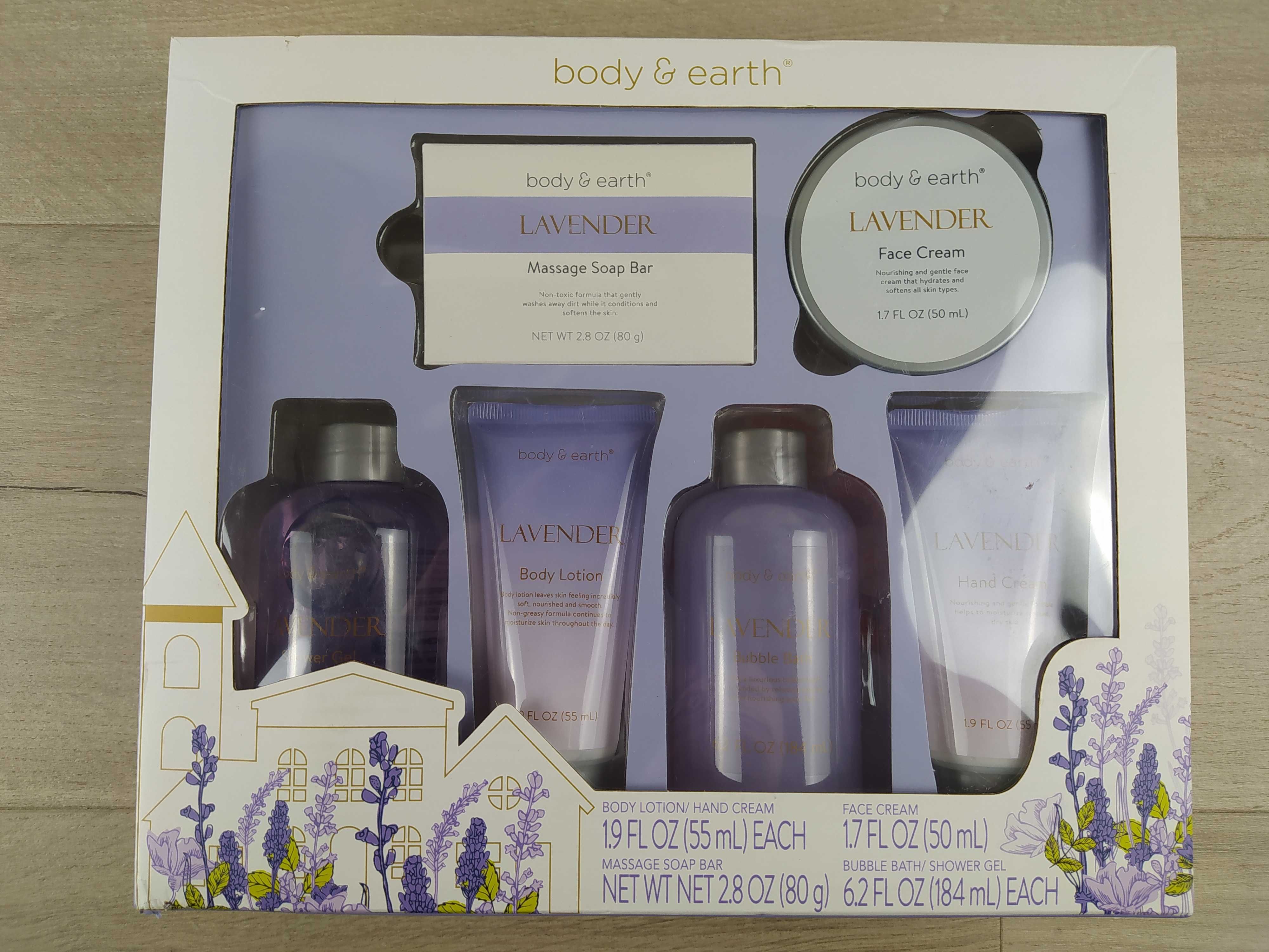 BODY & EARTH Lavender Zestaw kosmetyków do kąpieli 6 elementów