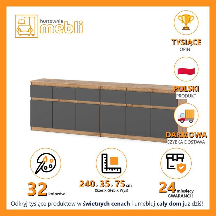 Komoda Nowoczesna Best Olia 240cm Szafka Modułowa 6 Szuflad Do Salonu