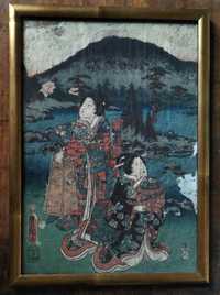 Gejsze drzeworyt Japonia XIX w Kunijoshi 2 Kunisada