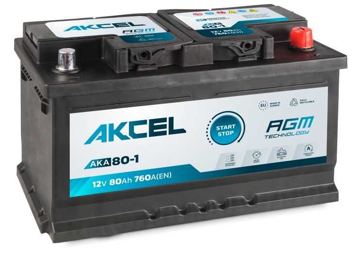 Akumulator 12V 80Ah 760A P+ AGM Akcel Varta Clarios 3 lata gwarancji