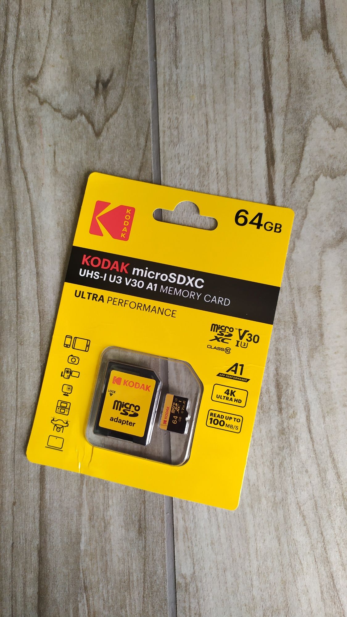 Карта памяти 64 Гб Kodak MicroSD скоростная 4K в телефон камеру и т.п.