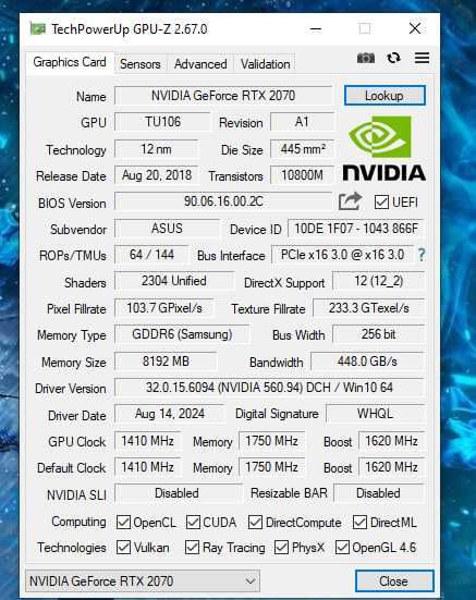 RTX 2070 8 GB ASUS