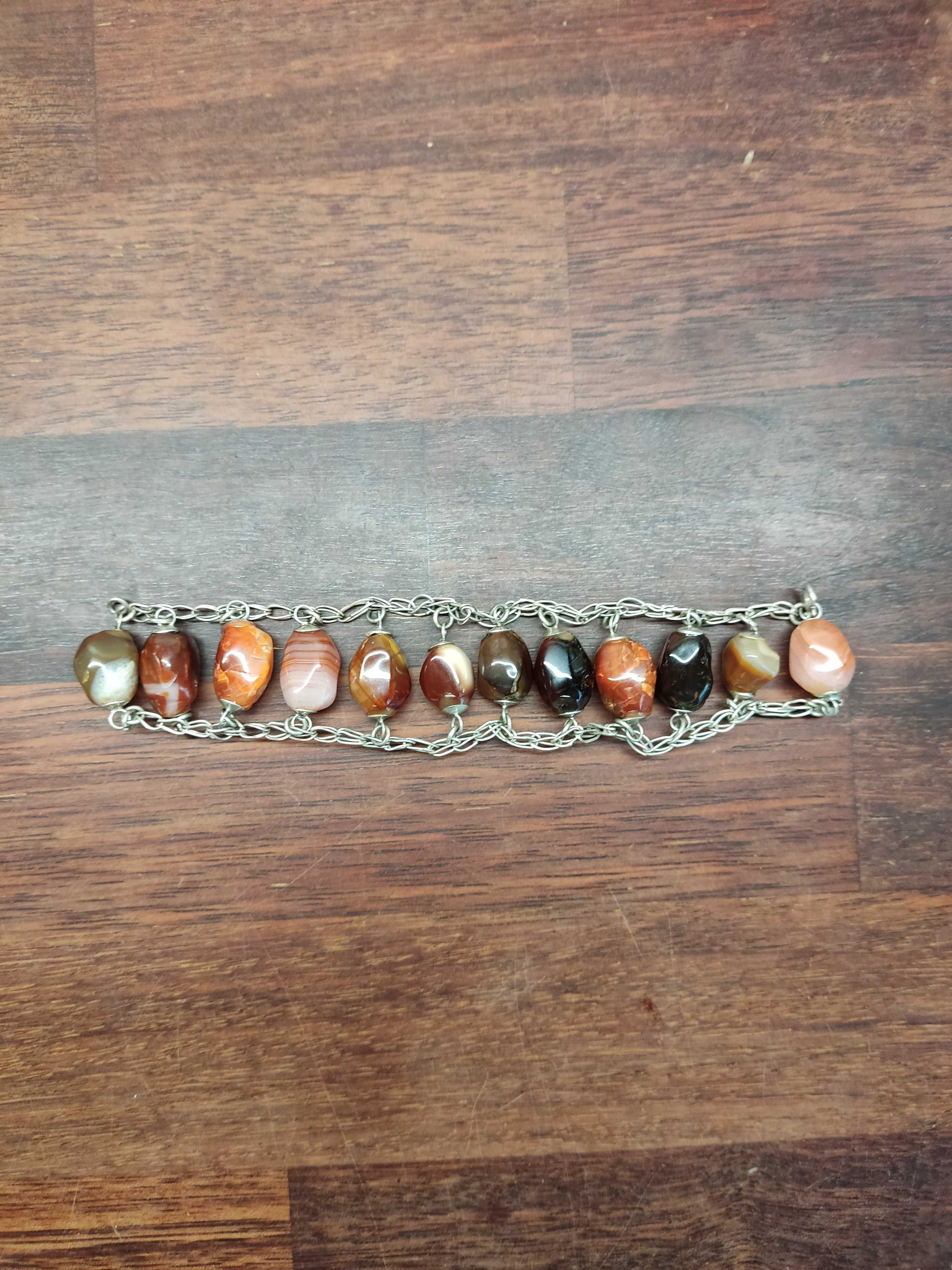 Srebrna bransoletka z kamieniami naturalnymi vintage