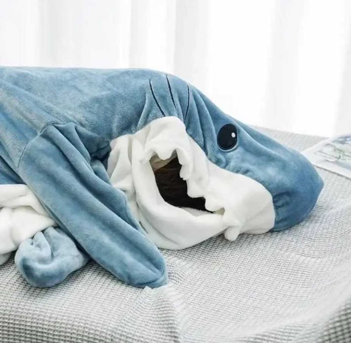 Тепла Плед-Піжама Акула Shark Синя (Розміри M, L, XL, XXL)