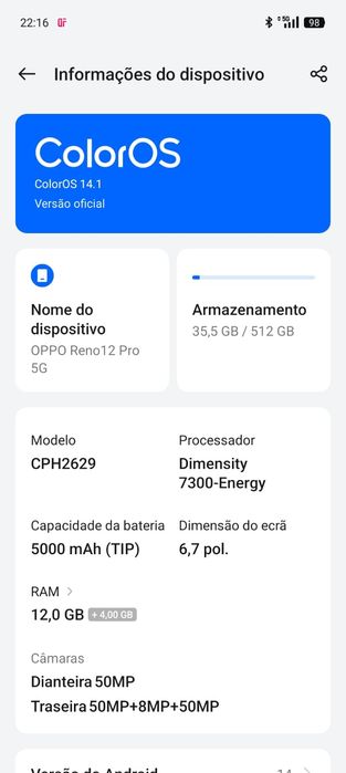 Oppo Reno 12 Pro 12GB 512GB - Como Novo