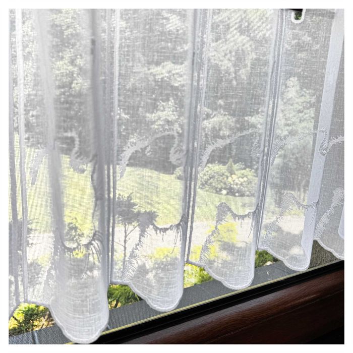 Firanka Kuchnia Biała Zazdrostka Haft Kot Panel wysokość 40 cm