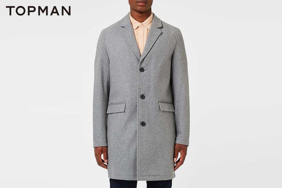 Topman стильне сіре чоловіче пряме пальто р. M шерстяне мужское