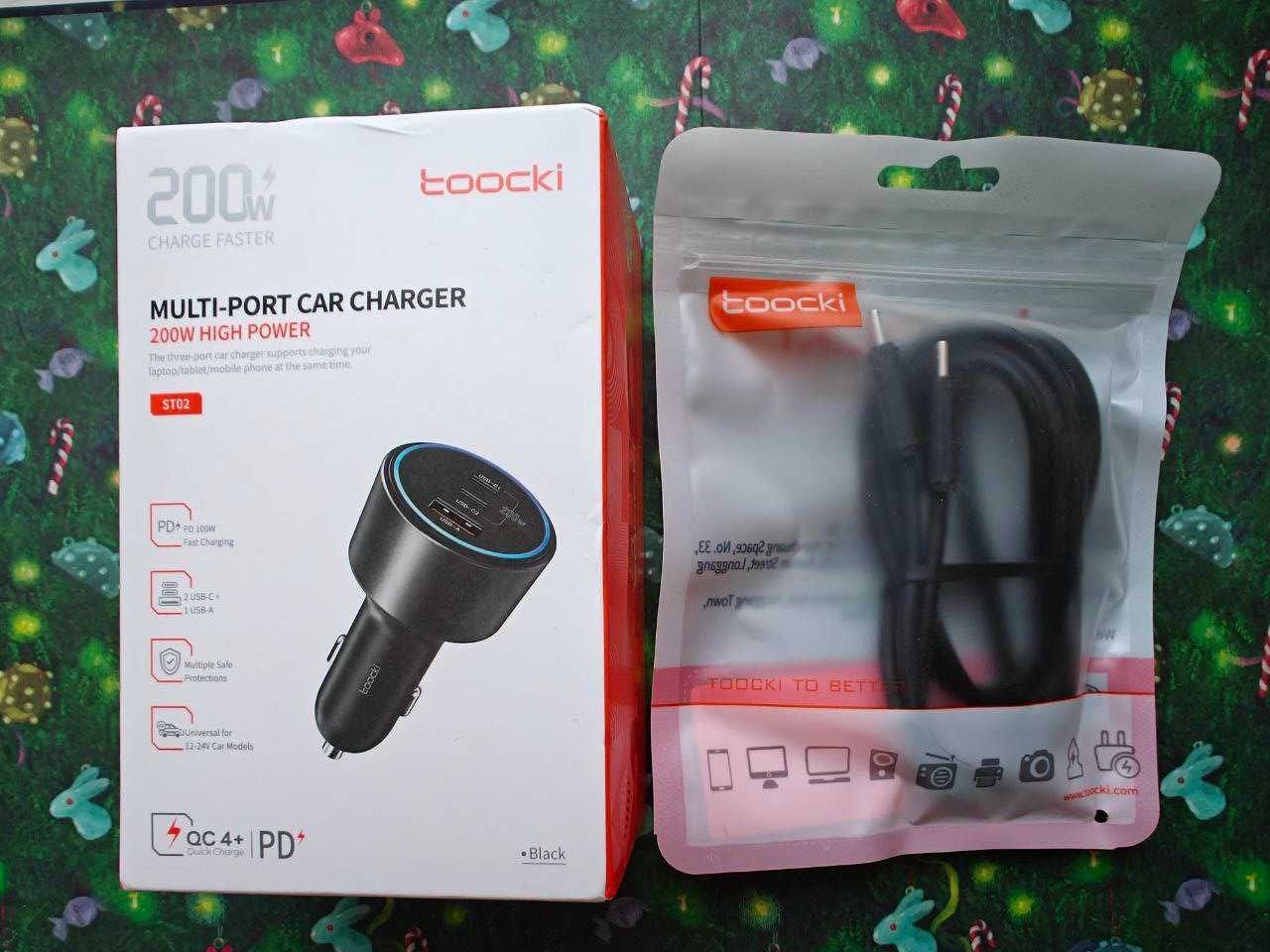 Автомобильное зарядное устройство Toocki 2C+1A 200W + кабель С to С