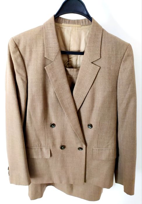 ДЕЛОВОЙ КОСТЮМ женский пиджак с юбкой бежевый шерстяной классический