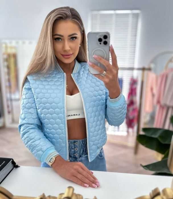 Kurtka pikowana bomberka różowa i niebieska