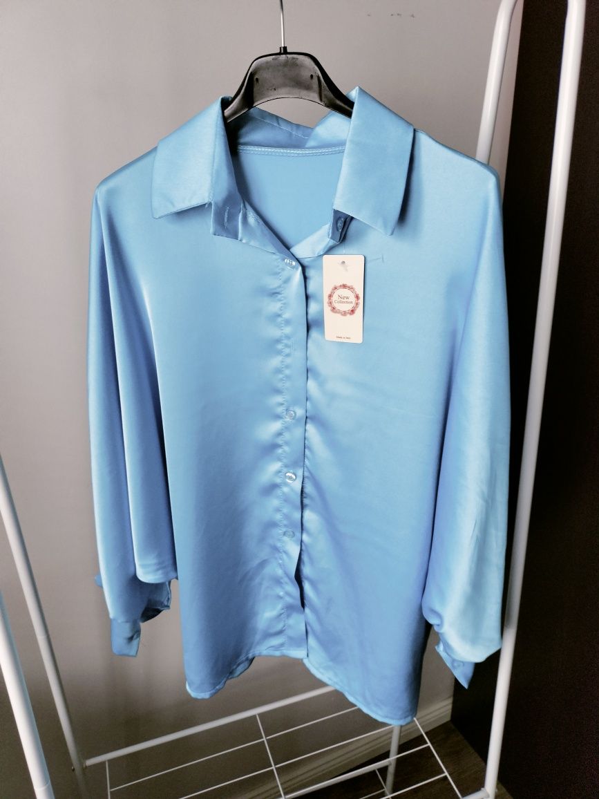 Koszula satynowa nietoperz niebieska uni L-3XL