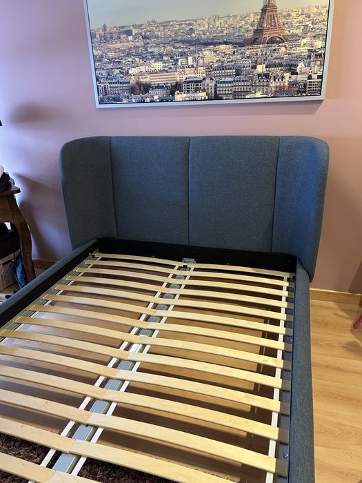 Cama 140x200cm estofada ikea azul-cinz nova ofert colchǎo