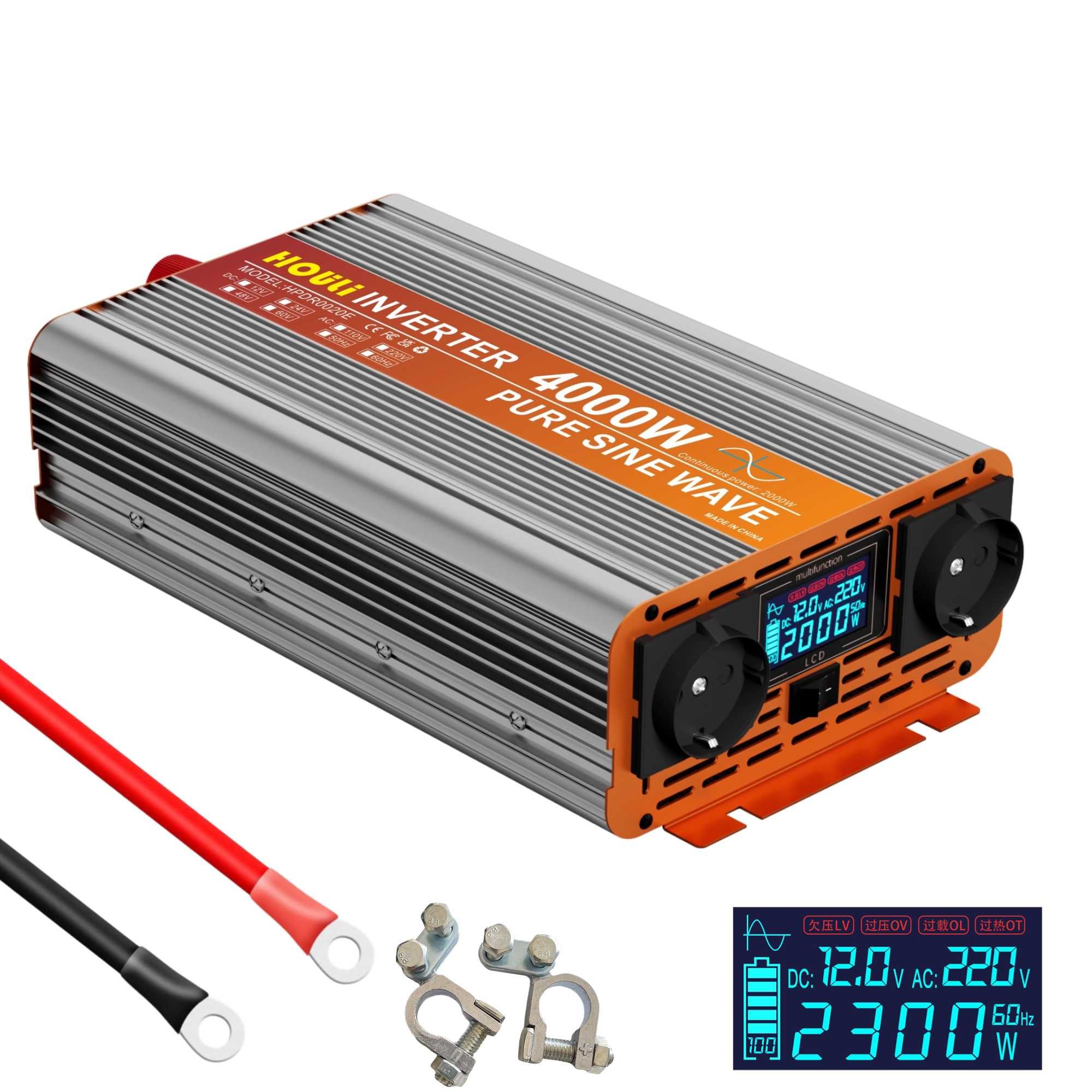 [NOVO] Inversor • 2000W/4000W • Onda Pura • Tomada EU • Comando