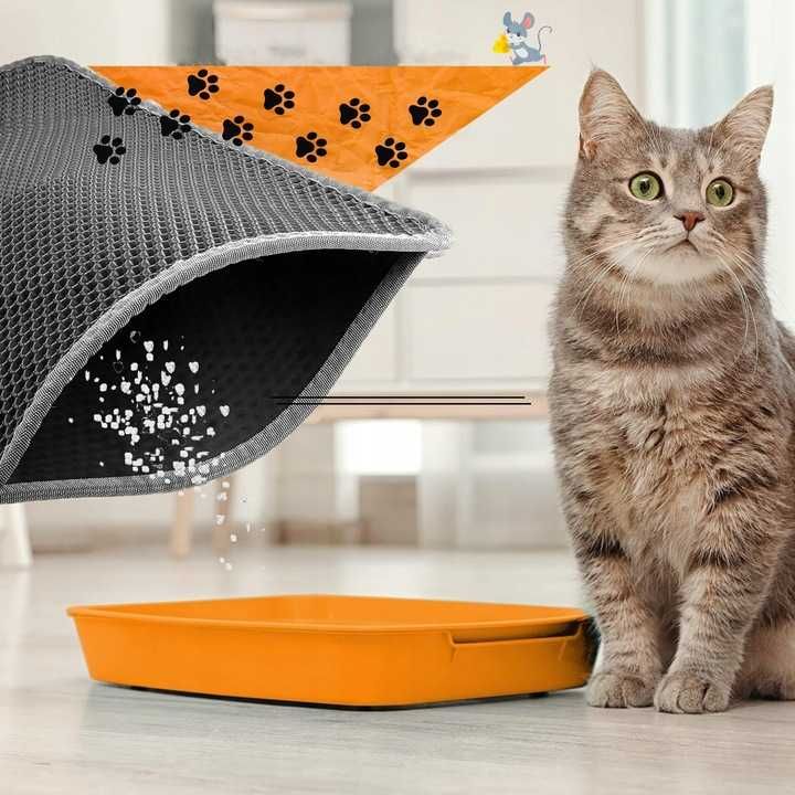 MATA POD KUWETĘ WYCIERACZKA Dla Kota Dwuwarstwowa Szara XXL 60x45 cm
