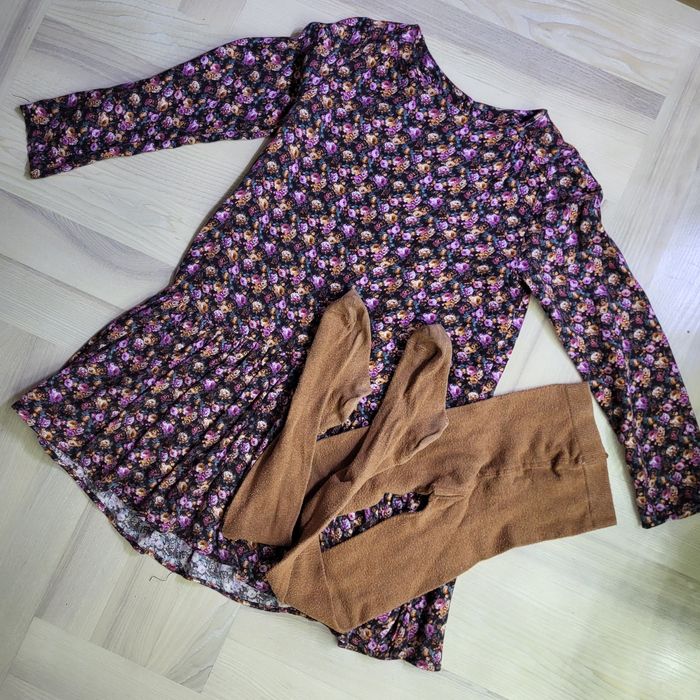 Sukienka brązowa w kwiaty Zara 134 urocza jesienna