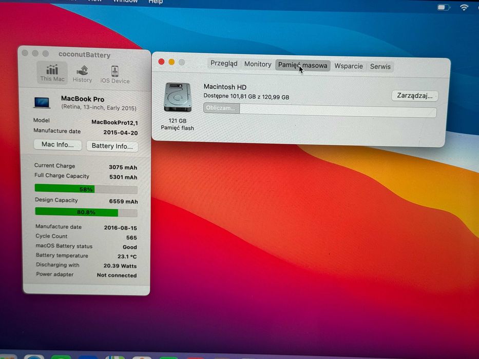 MacBook Pro 13 2015 i5 81% Kondycji 8GB RAM 128GB SSD Gwarancja