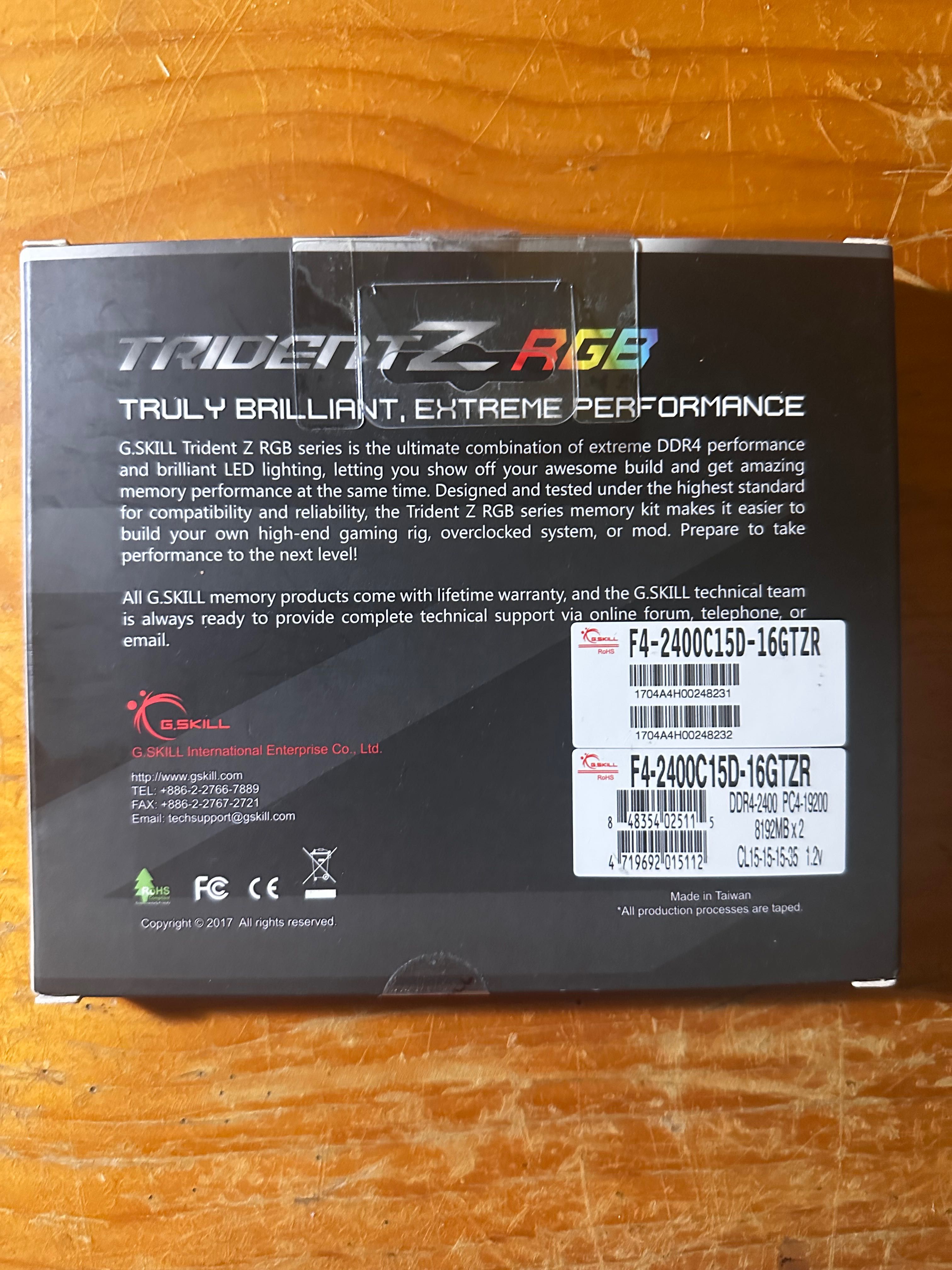 G.SKILL TRIDENT Z RGB 16gb (8gbx2) ddr4 2400mhz