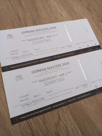 2 bilety na finał turnieju snookera German Masters 2024 - 4.02.24r.
