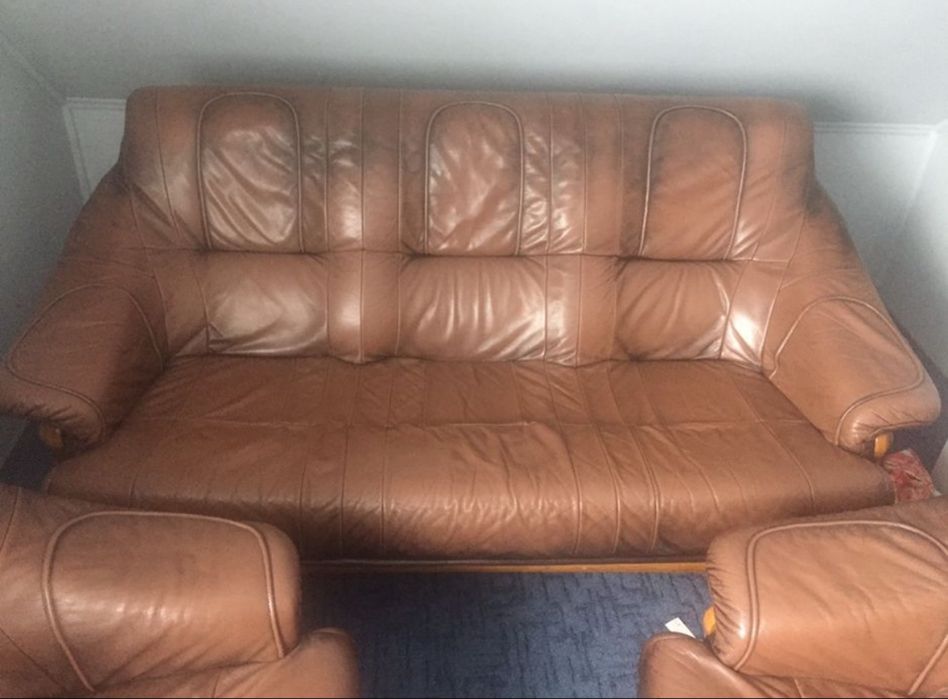 Wypoczynek skórzany trzyosobowy z funkcją spania kanapa sofa
