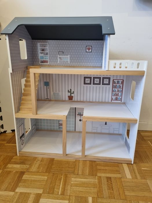 Drewniany domek dla lalek mamabrum z akcesoriami Rodzinka Leaf zestaw