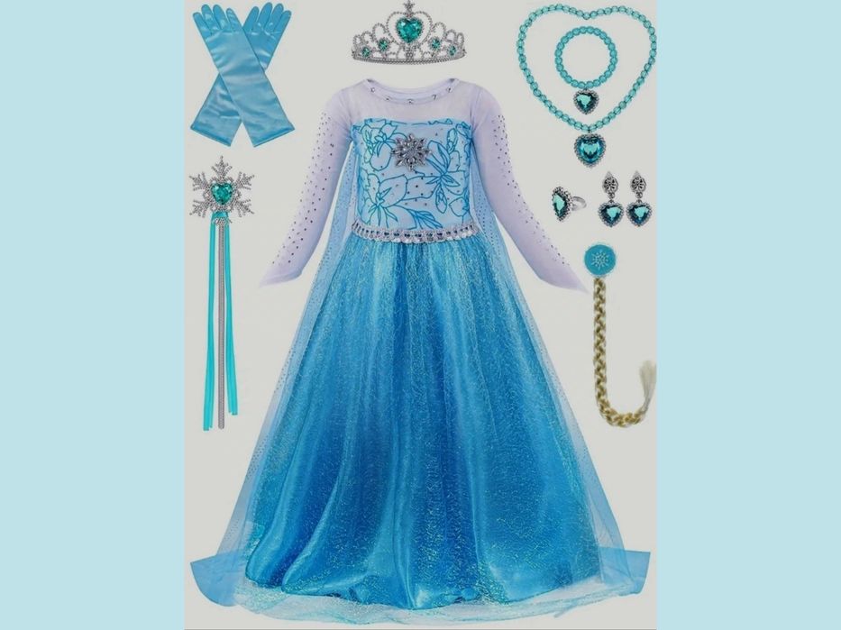 Nowy 104 110 Strój Sukienka Suknia ELSA Akcesoria Frozen Kraina Lodu