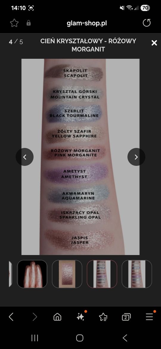 Cień kryształowy Glam shop różowy Morganit nowy