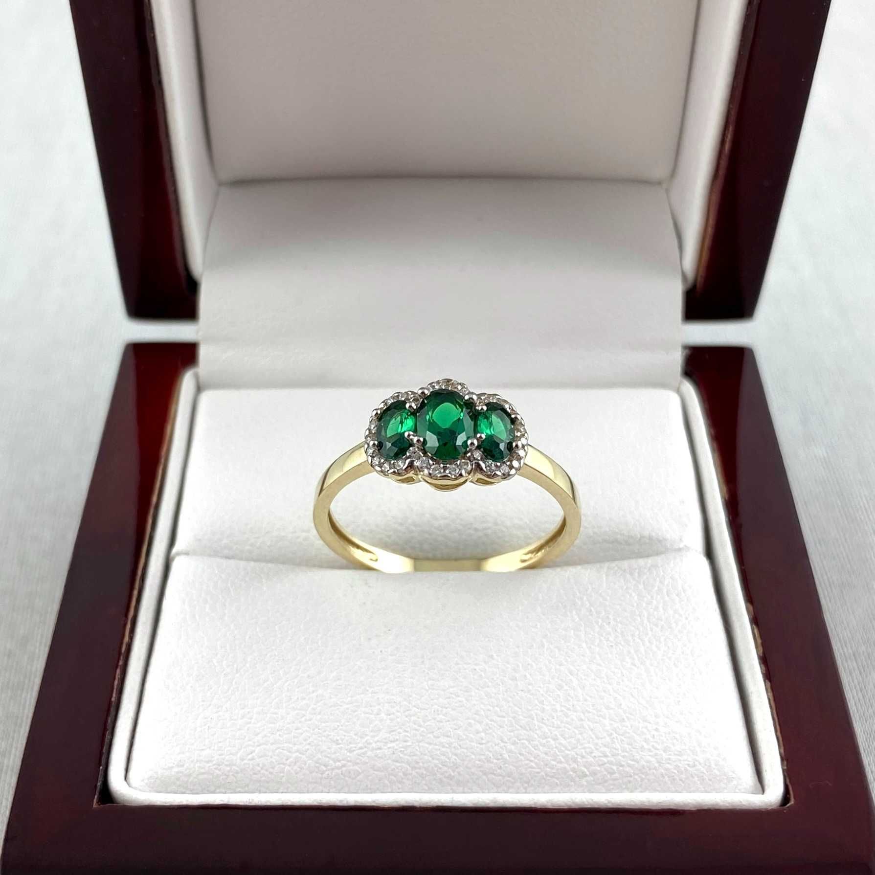 ZŁOTY pierścionek z zielonymi cyrkoniami PR. 585 (14K) rozmiar 19
