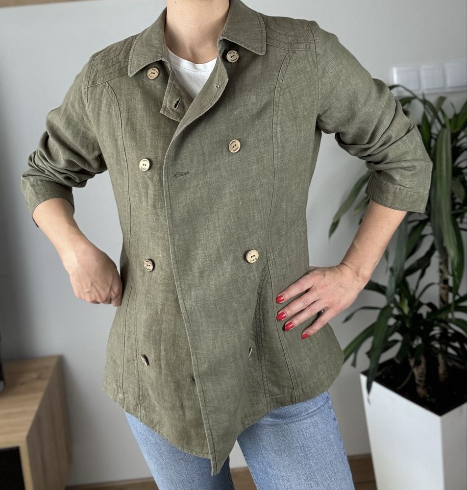 Unikatowy żakiet dwurzędowy khaki boho retro M 38 L 40 na wiosne lato