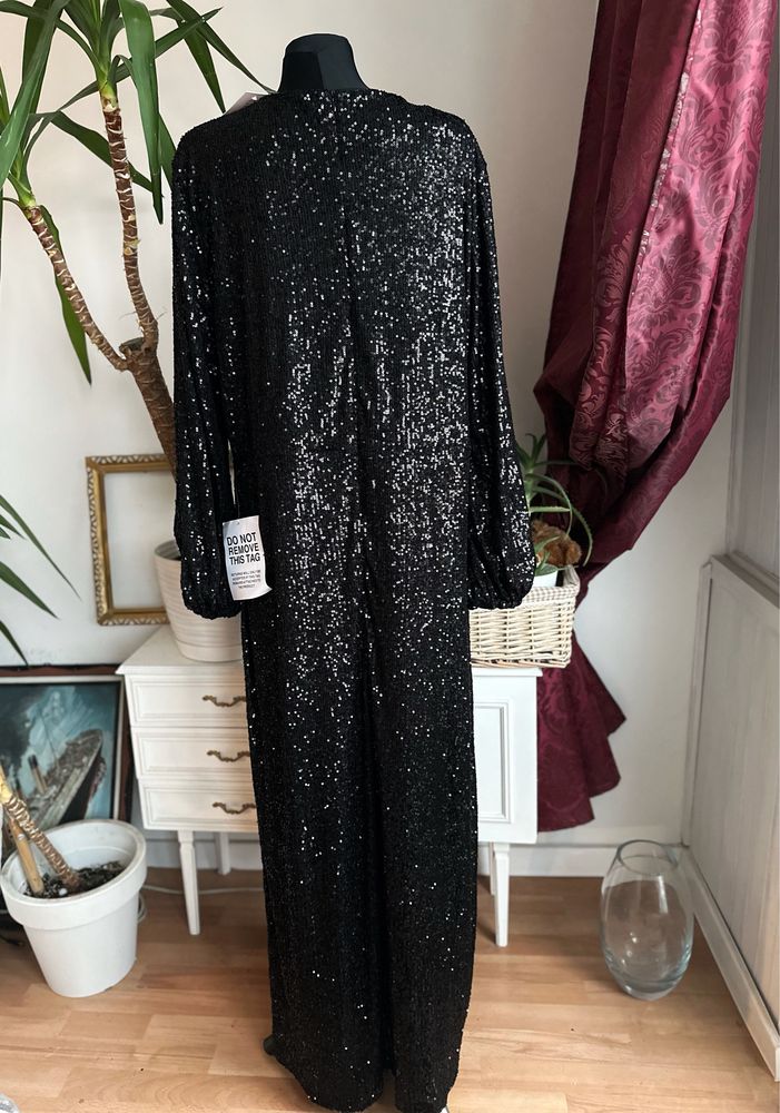 Jaded rose cekinowa sukienka maxi 6 xl 52 czarna