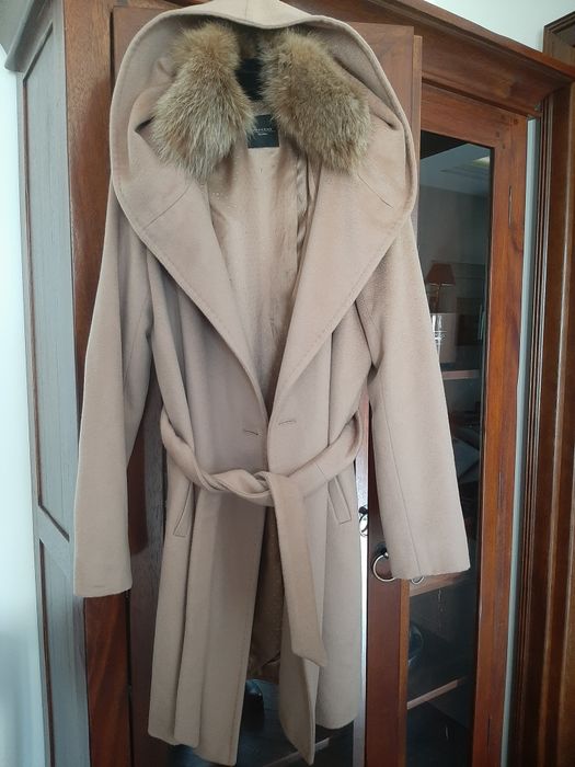 Max Mara Weekend wełniany bezowy płaszcz