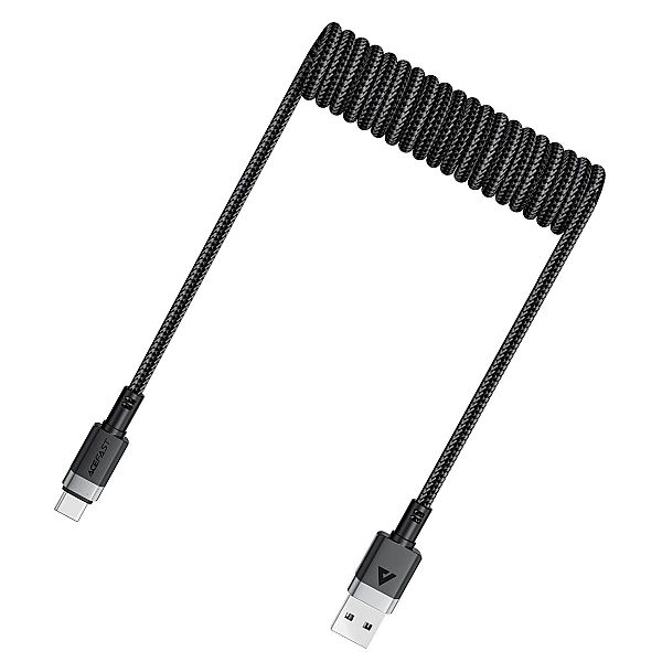 Kabel Acefast C14-04 USB-A - USB-C sprężynowy 480Mb/s 3A 1.2m - czarny