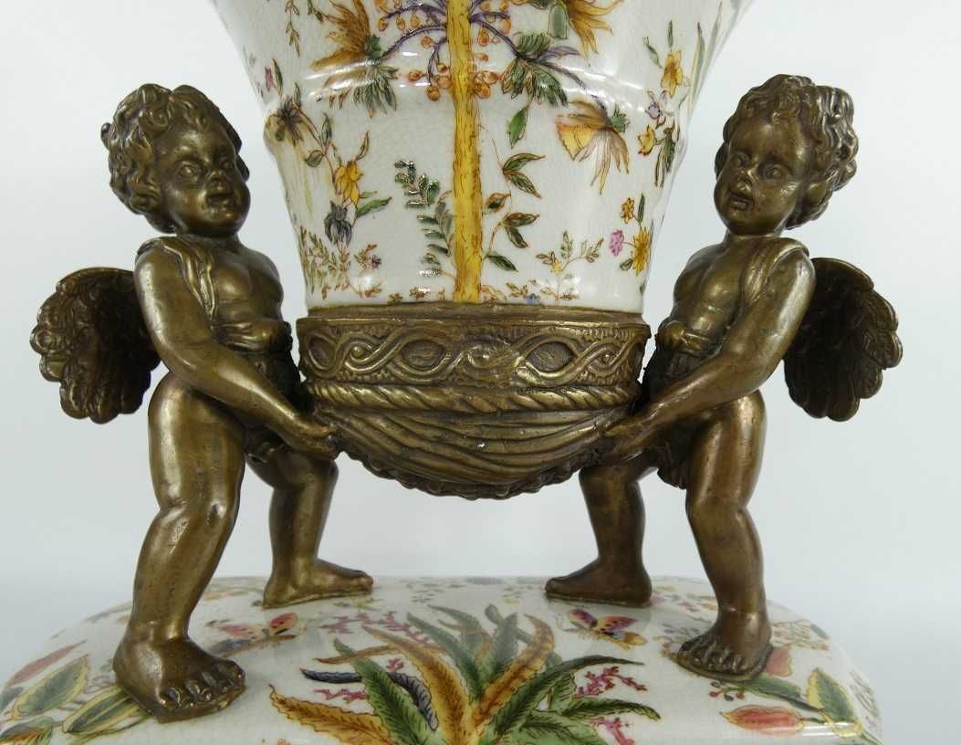 PATERA bomboniera porcelana + BRĄZ AMOR PUTTO anioł kwiat sygnowana