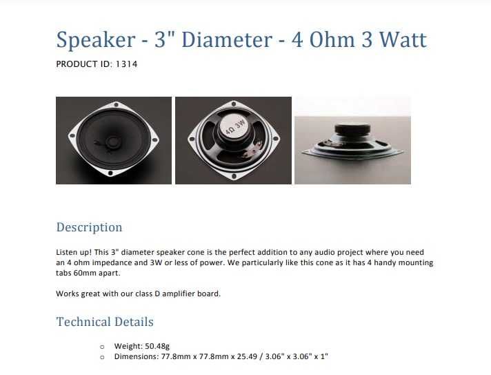głośnik adafruit 4 Ohm 3W 3" cale