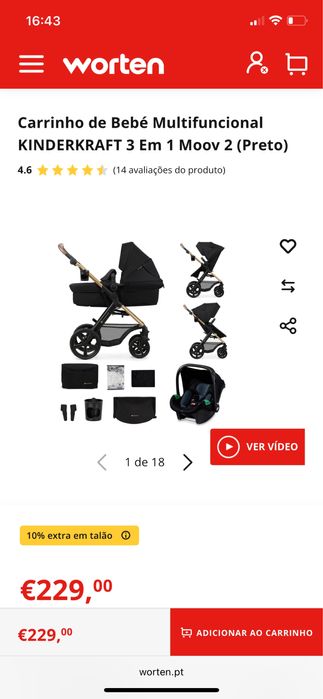 Vendo carrinho de bebé multifuncional kinderkraft