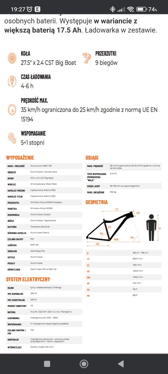 Rower elektryczny OVERFLY Bolt