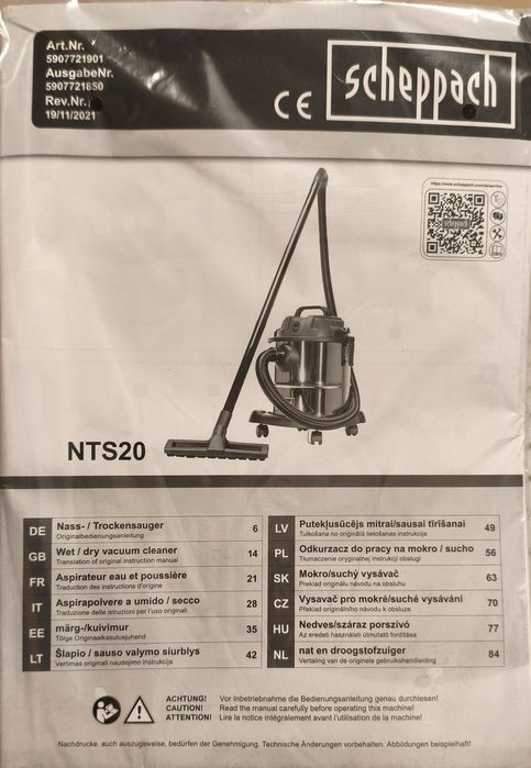 Odkurzacz warsztatowy przemysłowy 20L 1200W Scheppach NTS20