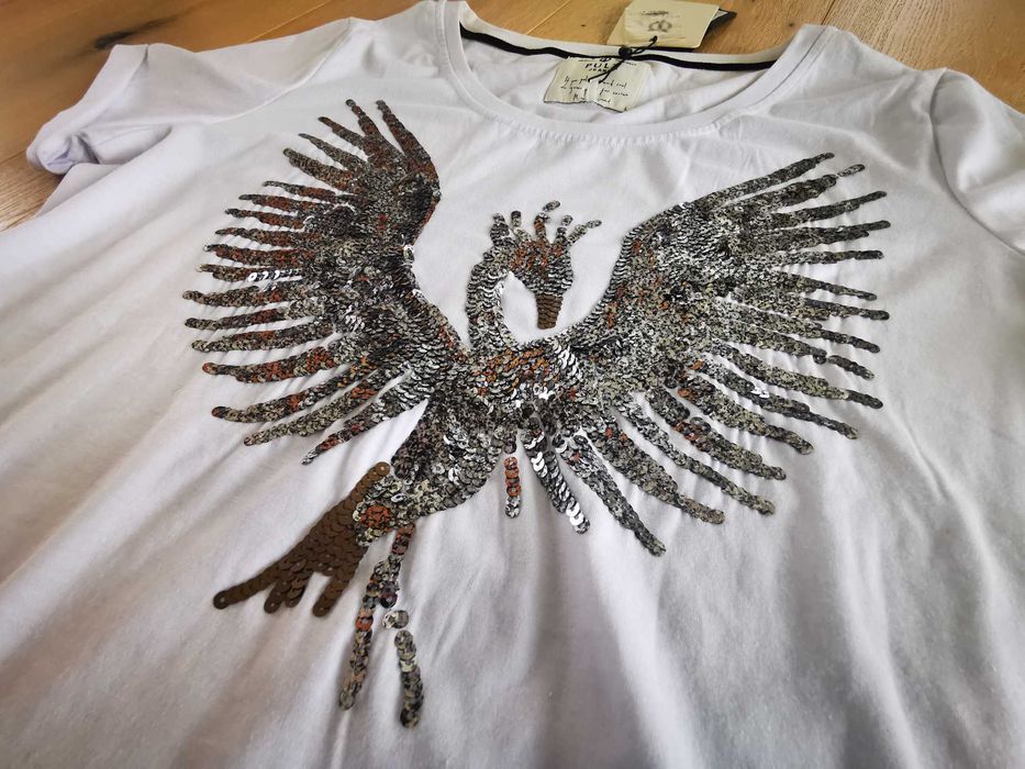 Bluzka damska tshirt PULZ biała cekiny L NOWA