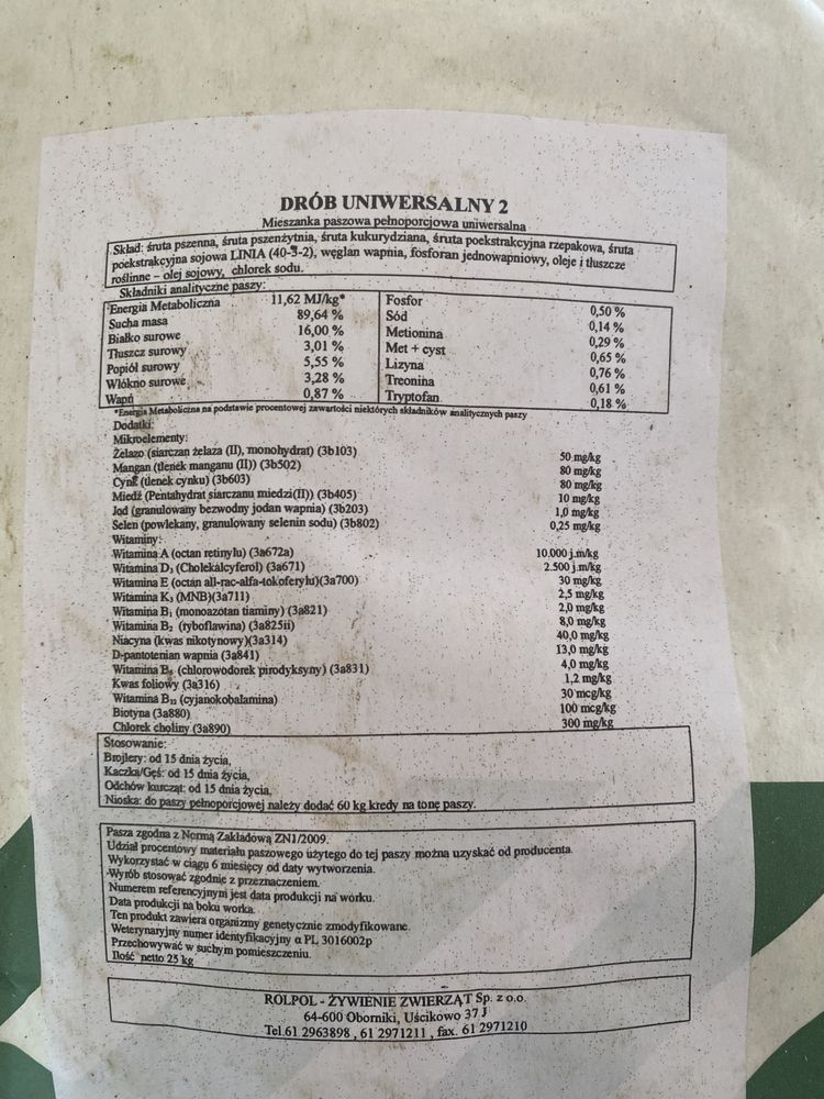 Pasza dla Niosek, kurczaków, brojlerów, królików.