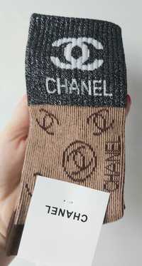 Chanel skarpetki ciepłe Bawełniane brązowe czarne srebrna nitka