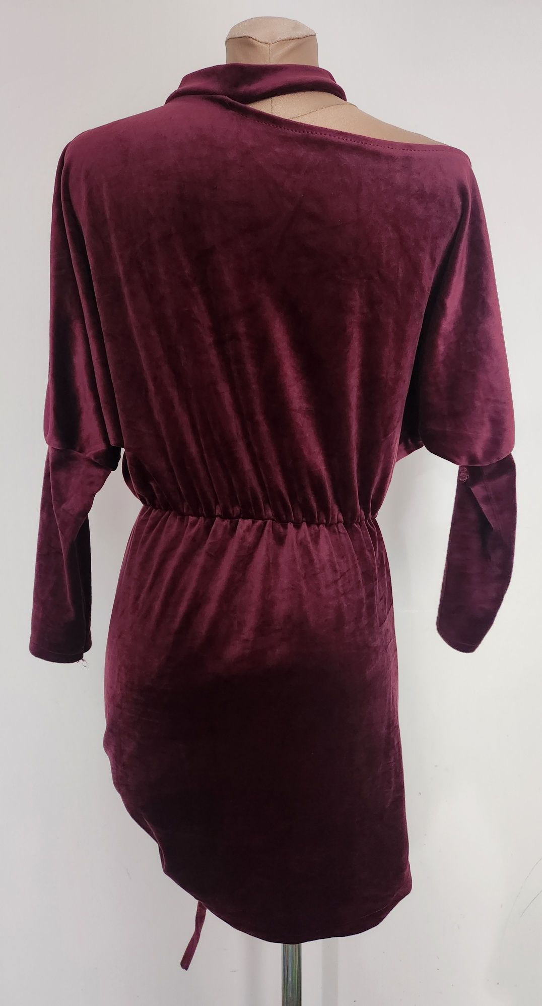 Bordowa krótka sukienka asymetryczna choker L 40 nowa