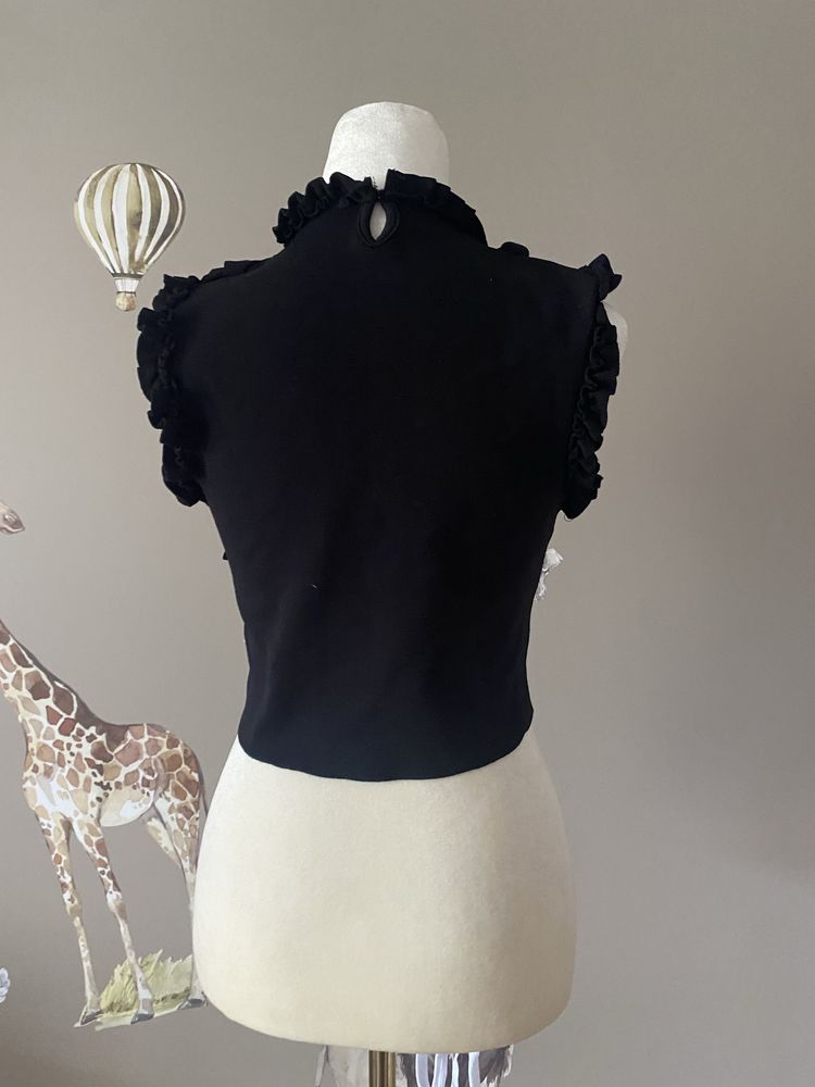Top bluzka czarna zara crop top czarny falbanki