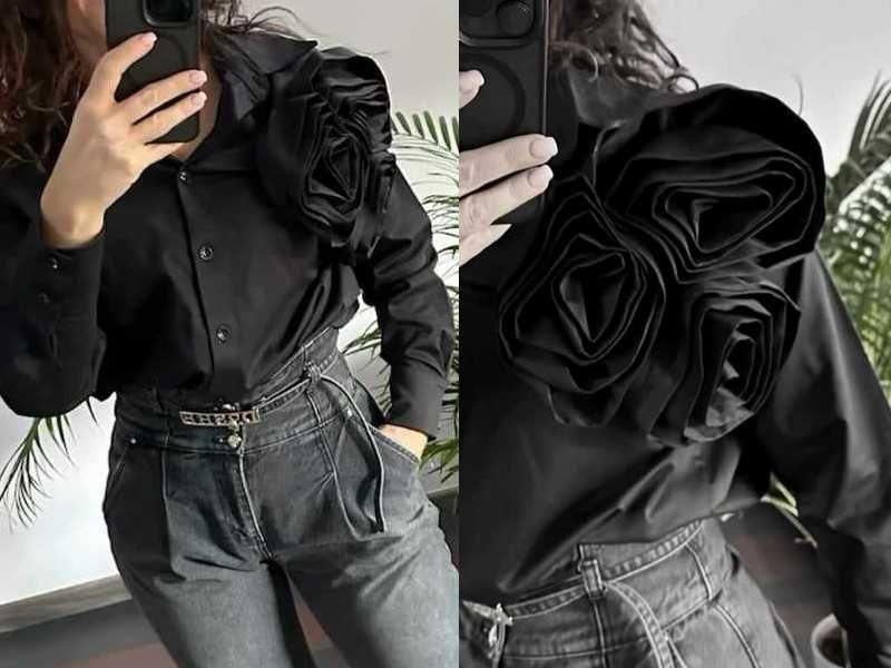 Valentino VLTN nowa koszula z różą kwiaty ala 3D Cudo M-L