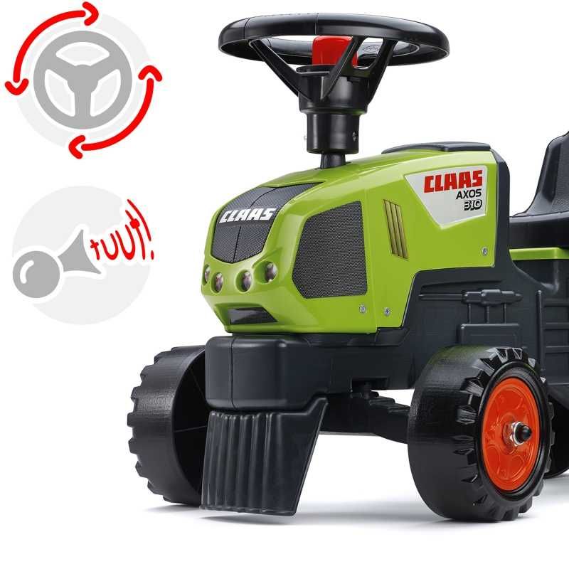 FALK Traktorek Baby Claas Axos 310 Zielony z Przyczepką