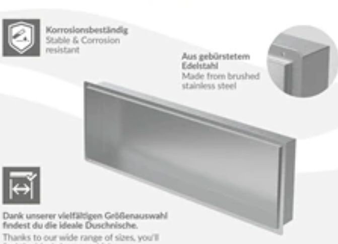 Nichos de Parede LuxeBath em Aço Inoxidável - 90x30 e 30x30 cm