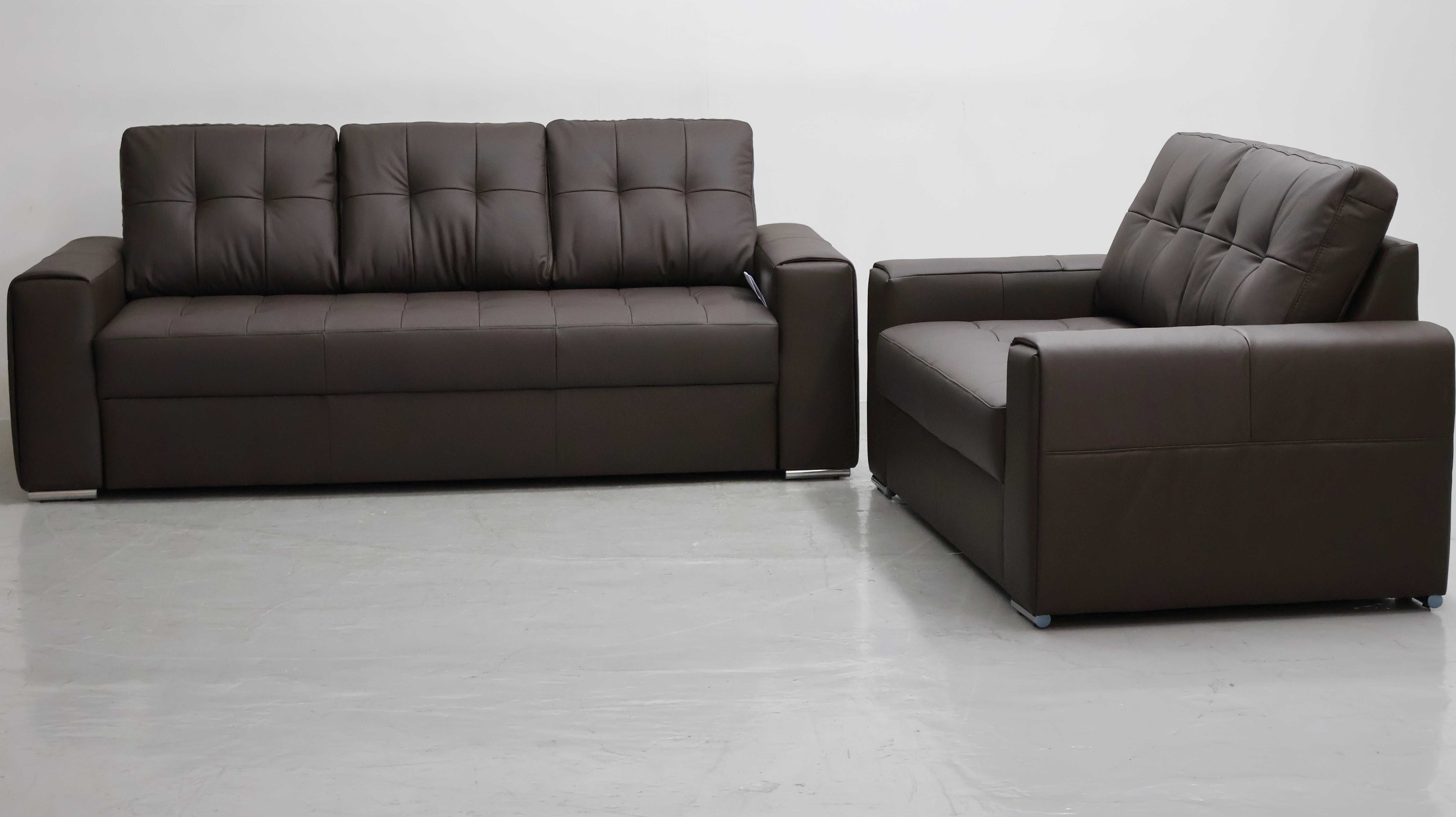 KOMPLET 3+2 sofy, kanapy, zestaw brązowa skóra naturalna 1006