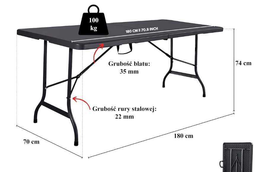 Stół kateringowy ogrodowy składany turystyczny duży 180cm